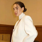 Women's Blazer Dress with Deep V-Neck and Elegant Long Sleeves
