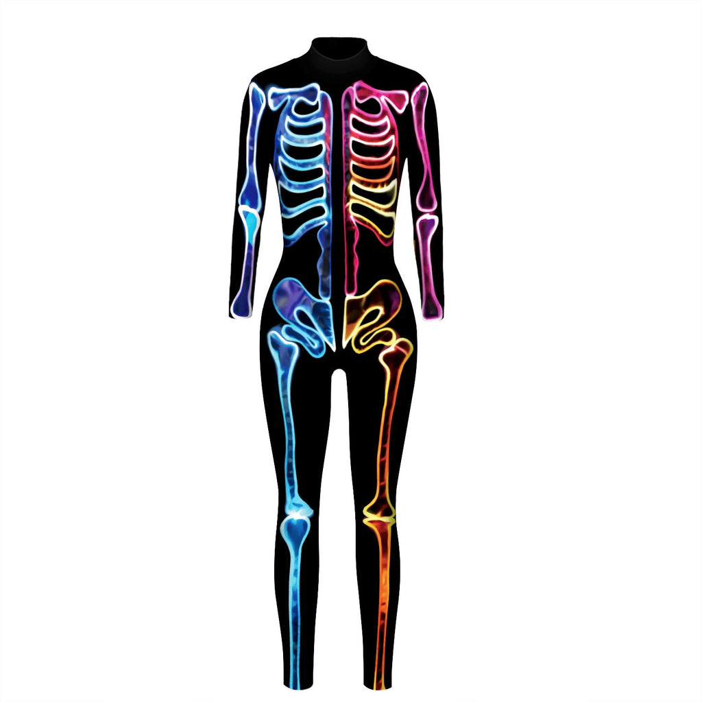 Women's Full-Body Suit with Glowing Skeleton Design