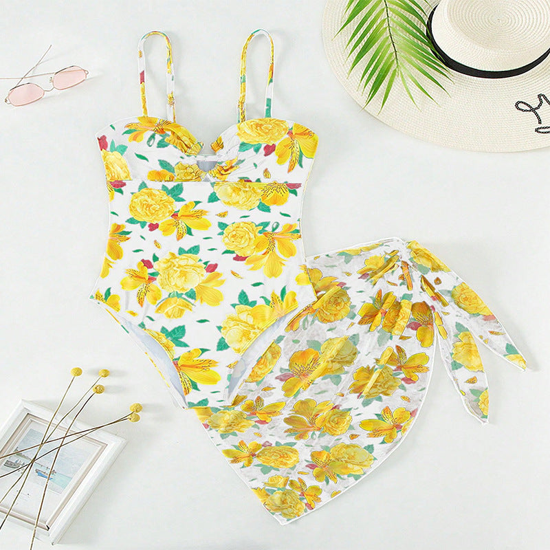 Women's Floral Swimsuit with Wrap Skirt