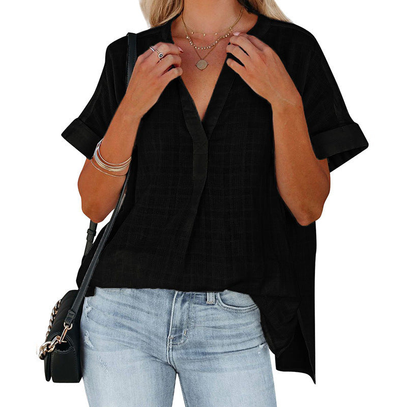 Women's Casual Blouse with Rolled Sleeves