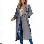 Women's Casual Trench Coat with Belt and Stylish Buttons