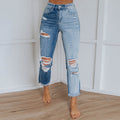 Women's High-Waist Destroyed Vintage-Style Jeans