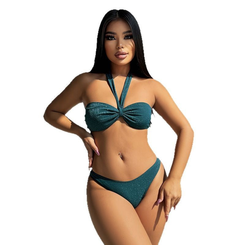 Women's Glitter Bandeau Bikini with Mini Skirt