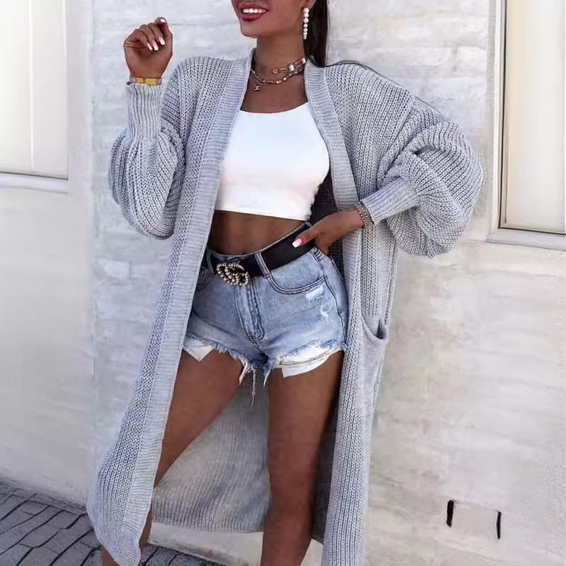 Women's Long Knit Coat with Spacious Pockets