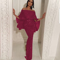 Women's Glamorous Evening Outfit with Off-Shoulder Top and Flowing Legs