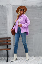 Women's Denim Jacket with Relaxed Fit and Frayed Details