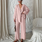 Women's Casual Two-Piece Set with Wide-Cut Top and Comfortable Pants