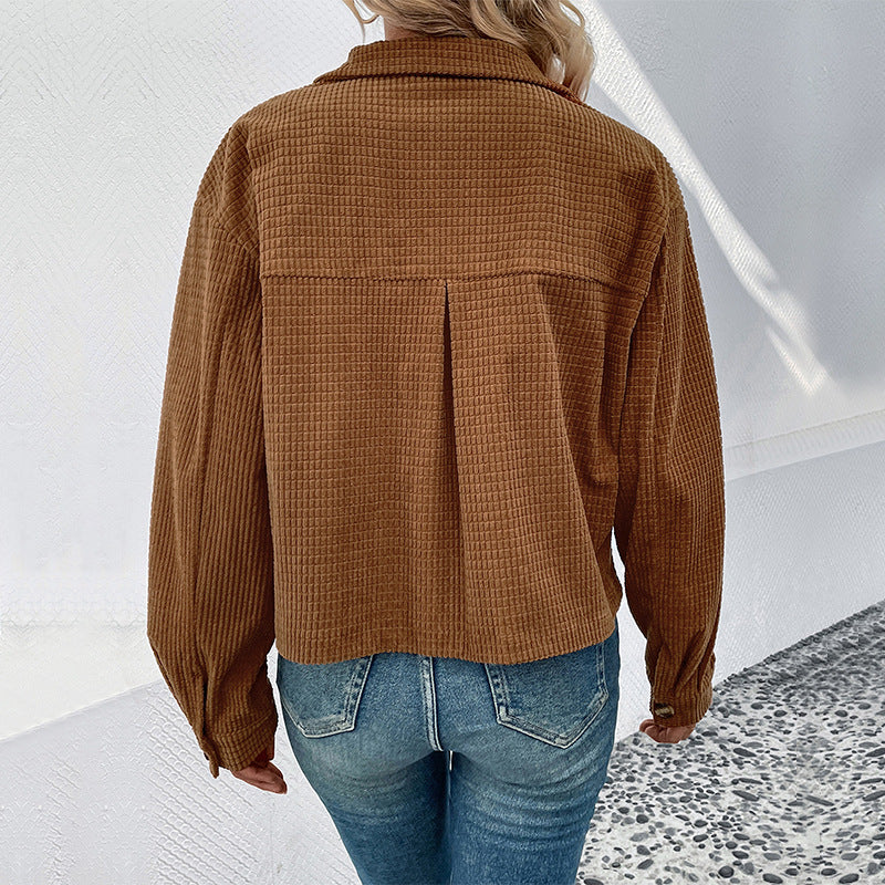 Women's Cropped Jacket with Textured Fabric and Practical Pockets
