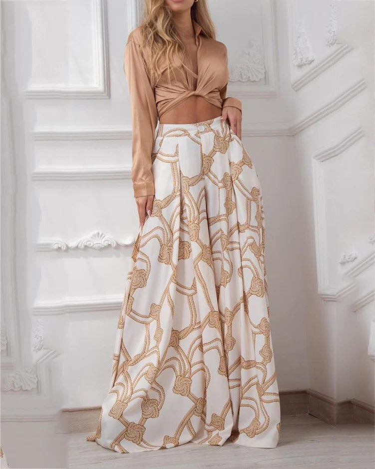 Women's Elegant Long-Sleeve Wrap Top and Maxi Skirt