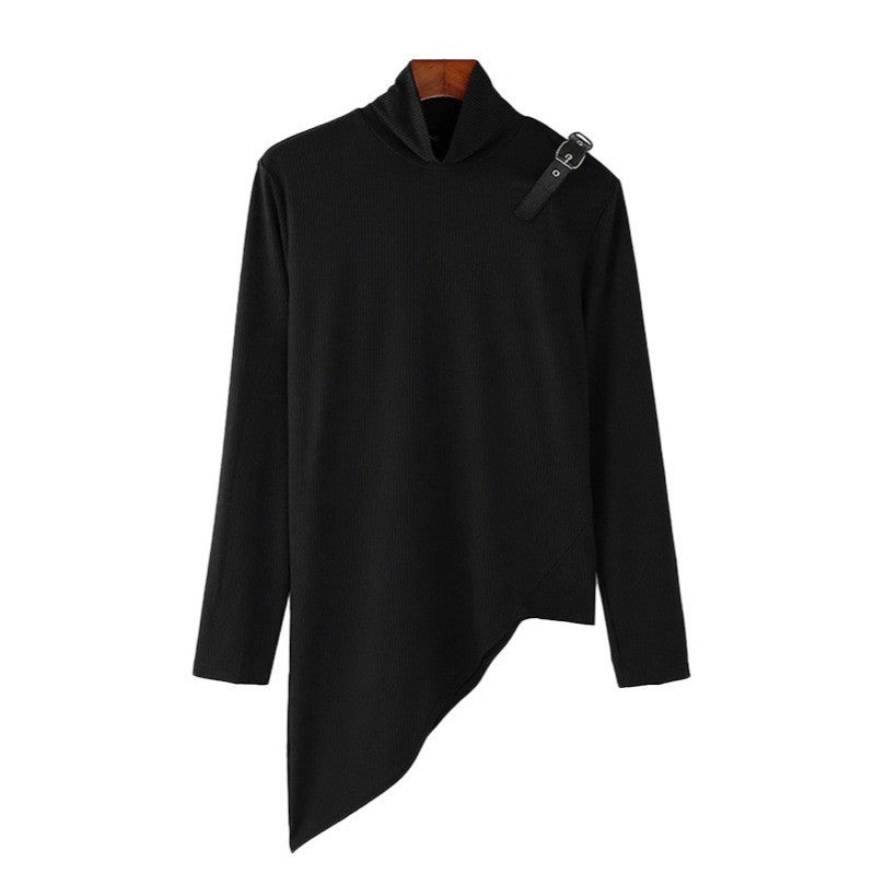 Women's Asymmetrical Long-Sleeve Top with Mock Neck and Strap