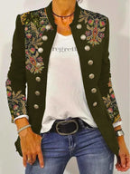 Elegant Floral Embroidered Blazer Jacket with Contrast Buttons