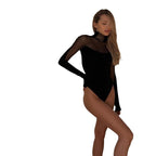 Women's Bodysuit with Transparent Sleeves and Chic Bustier Design