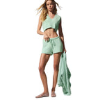 Women's Casual Knit Set with V-Neck and Shorts