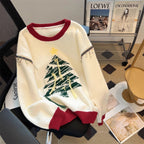 Women's Festive Knit Sweater with Christmas Tree Motif and Playful Accents