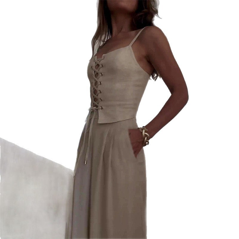 Women's Jumpsuit with Feminine Lacing and Wide Leg