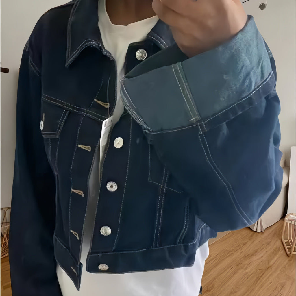 Women's Cropped Denim Jacket with Structured Cut