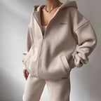Women's Oversized Hooded Sweat Jacket and High-Waist Jogging Pants Set
