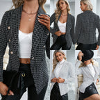 Double-Breasted Blazer in Geometric Plaid