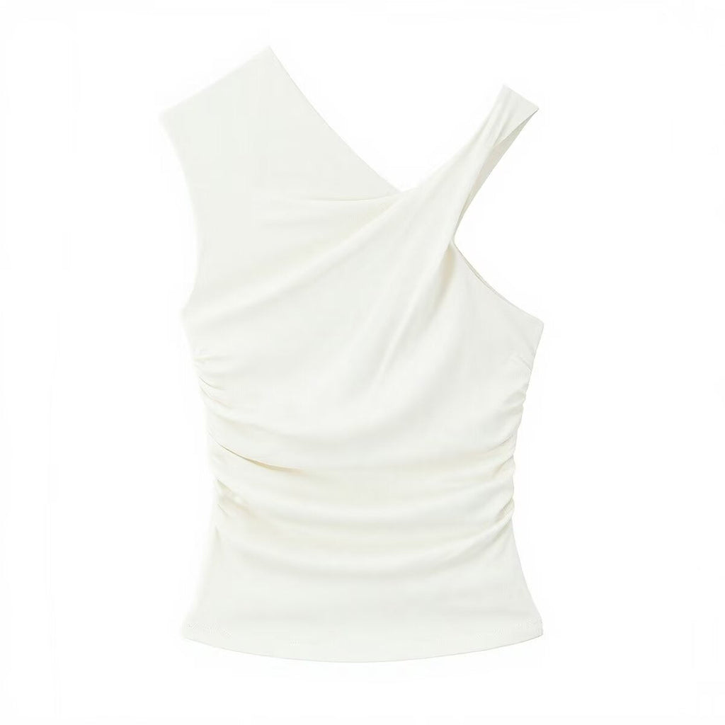 Women's Sleeveless Asymmetrical Top with Elegant Draping