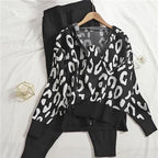 Women's Cozy Knit Loungewear Set with Leopard Print