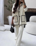 Women's Elegant Knit Blazer Set with Contrasting Details