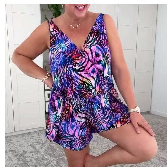 Casual Women's Jumpsuit with Colorful Animal Print