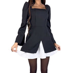 Women's Cocktail Dress with Puff Sleeves and Asymmetric Cut