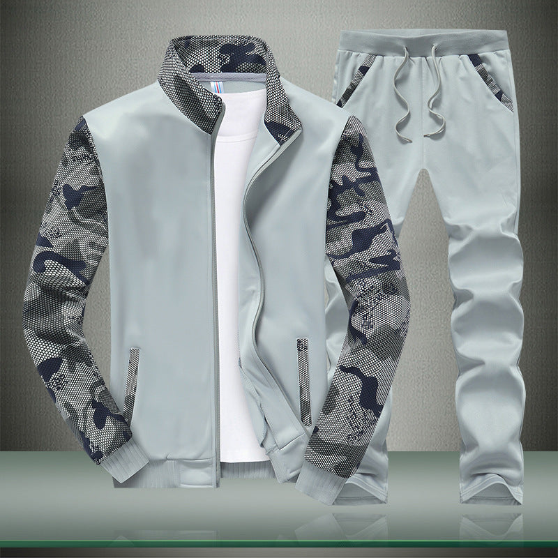 Men's Sportive Tracksuit Set with Camouflage Sleeves