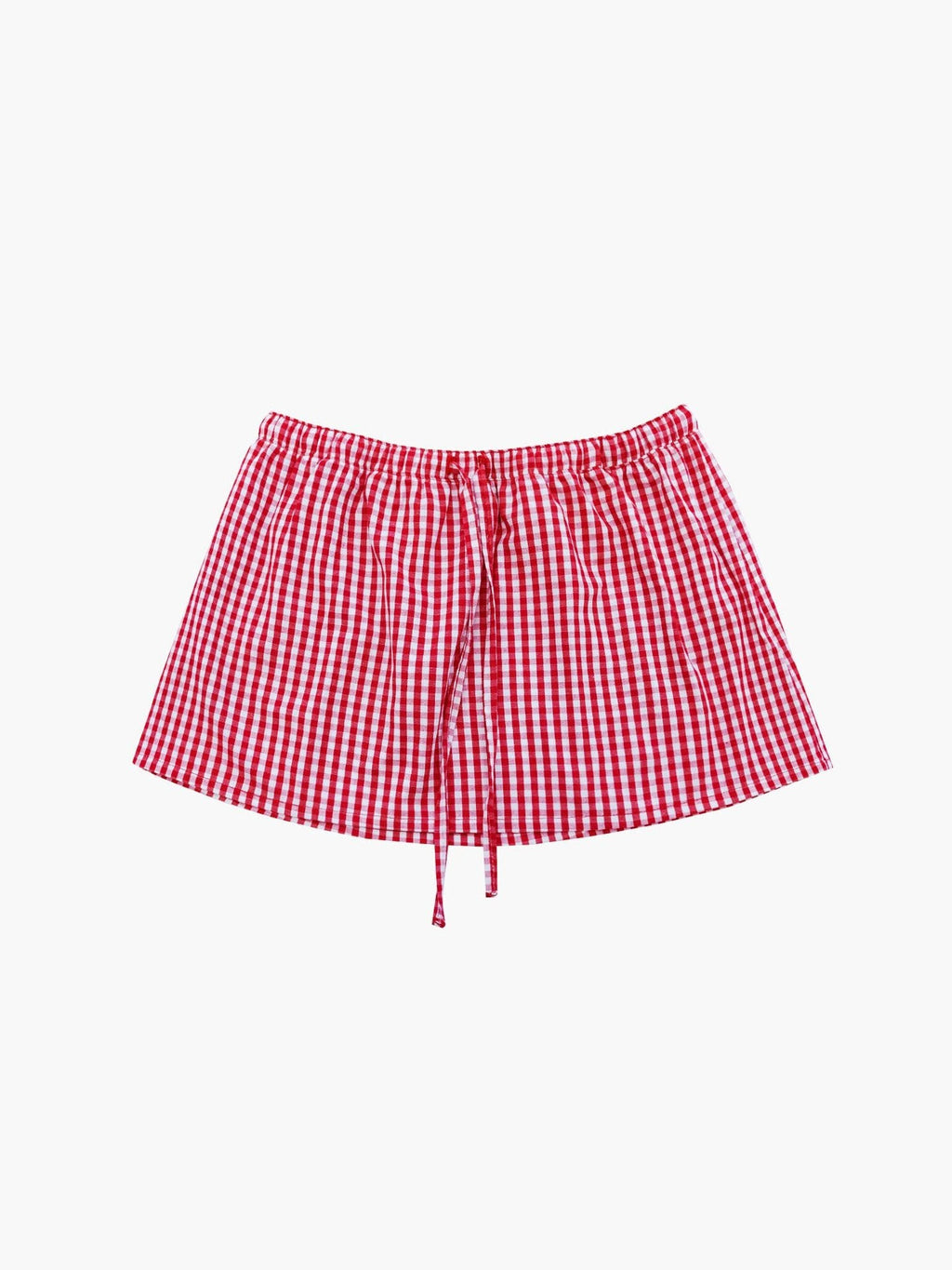 Casual Gingham Skirt with Elastic Waist and Drawstring