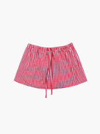 Casual Gingham Skirt with Elastic Waist and Drawstring