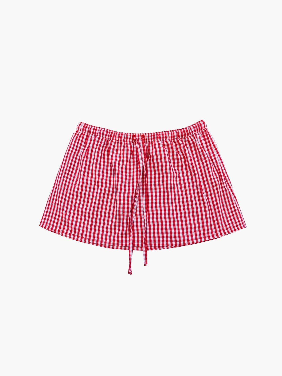 Casual Gingham Skirt with Elastic Waist and Drawstring