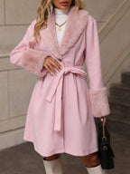 Elegant Transitional Jacket with Soft Collar and Tie Belt