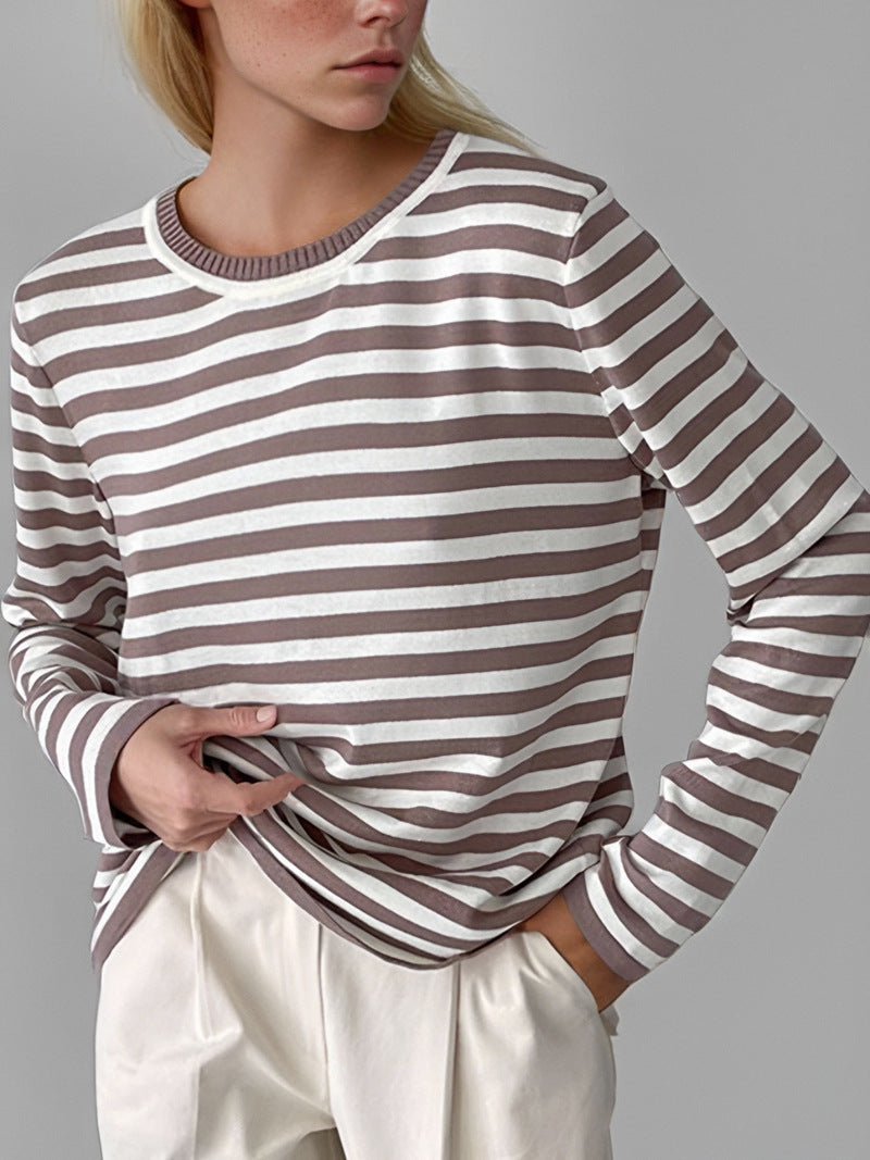 Women's Striped Long-Sleeve Sweater with Crew Neck and Casual Fit