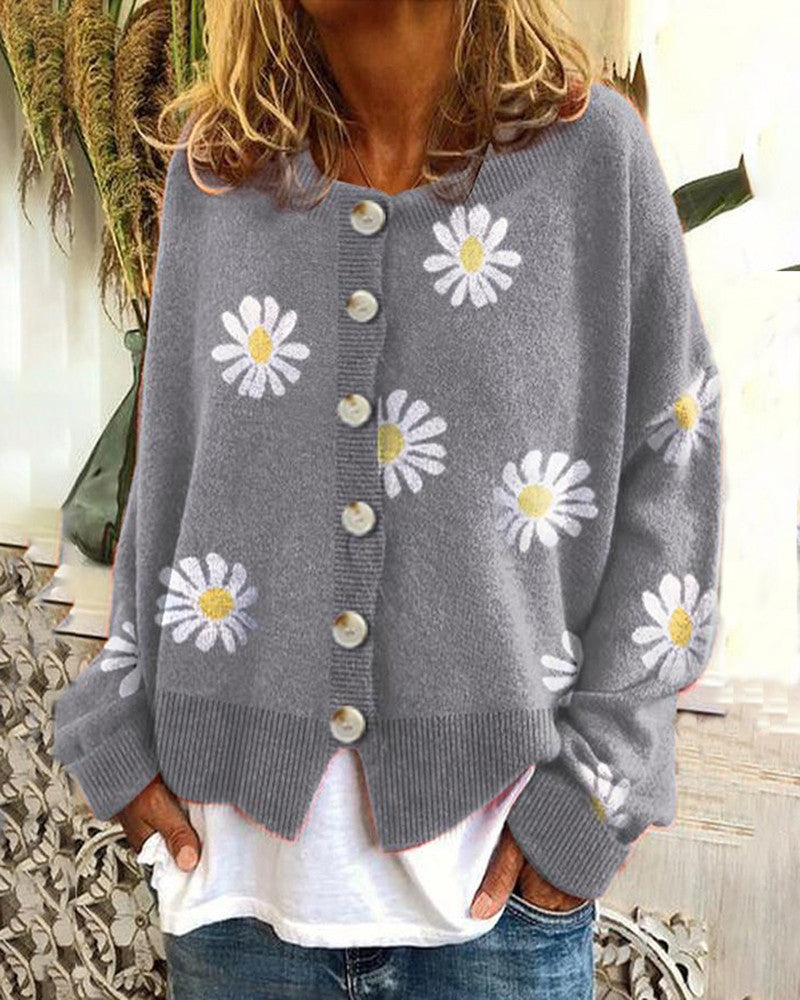Women's Casual Floral Cardigan with Button Details