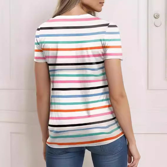 Women's Striped Short-Sleeve Casual Shirt