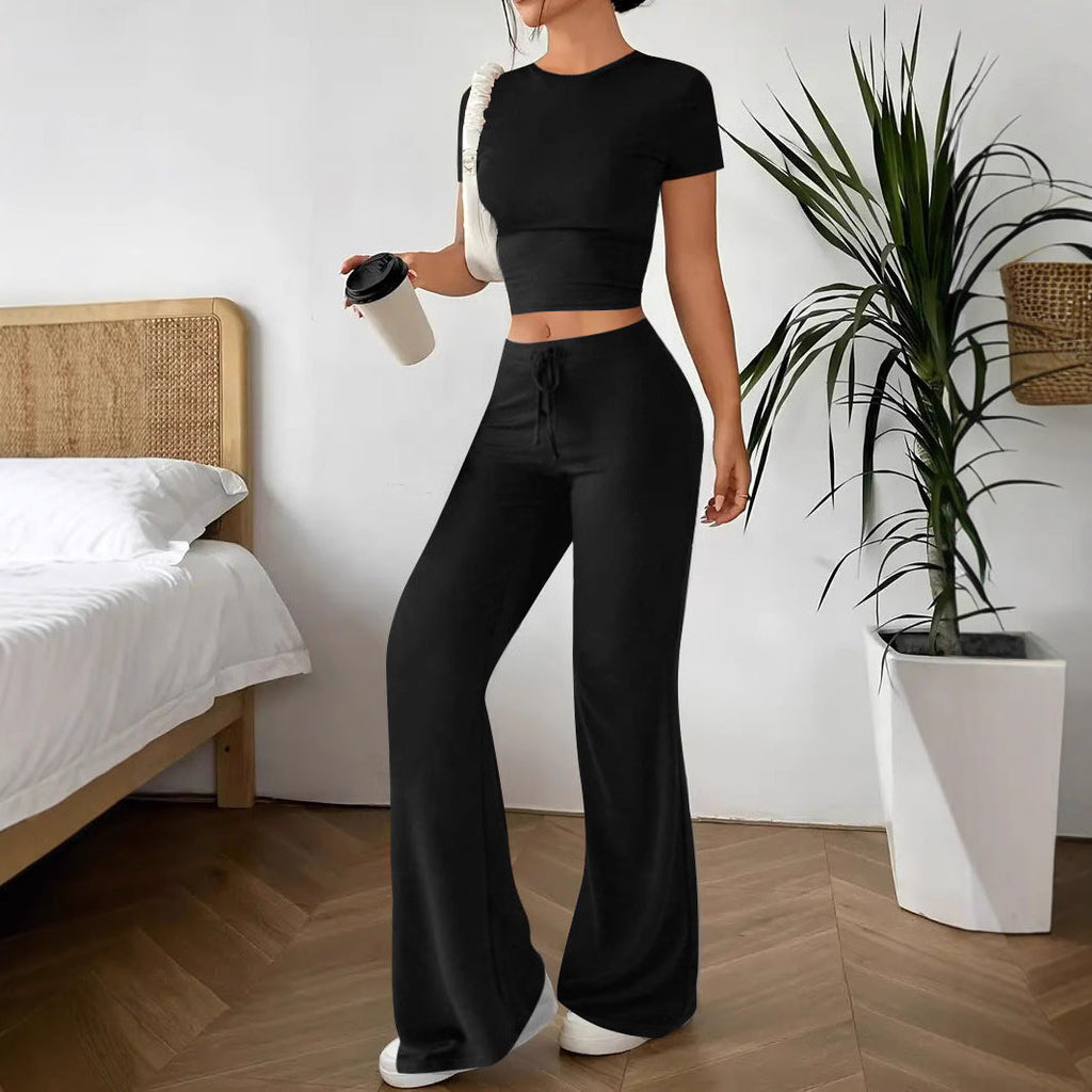 Two-Piece Set with Cropped Top and Wide-Leg Pants