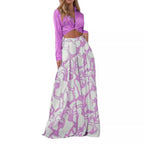 Women's Elegant Long-Sleeve Wrap Top and Maxi Skirt