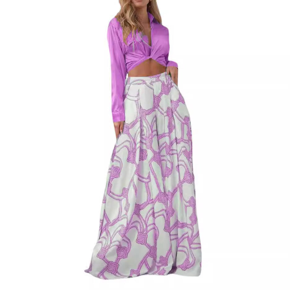 Women's Elegant Long-Sleeve Wrap Top and Maxi Skirt