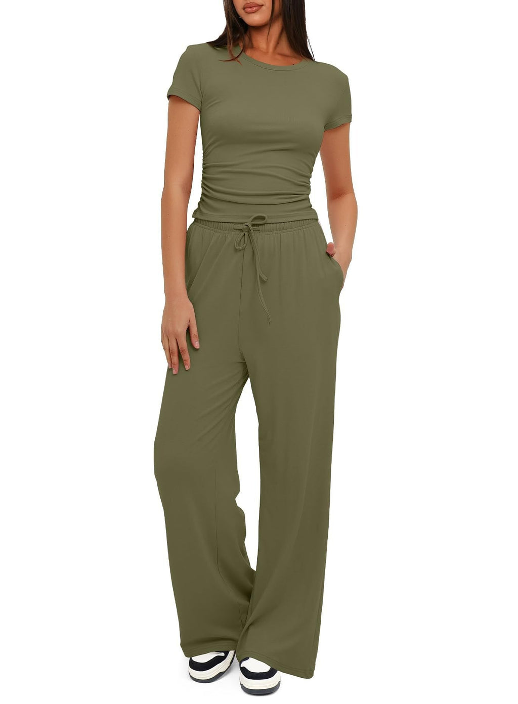 Women's Casual Lounge Set with Wide Top and Comfortable Trousers