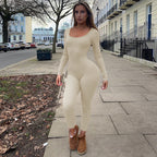 Women's Form-Fitting Long-Sleeve Ribbed Jumpsuit