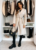 Elegant Coat with Waist Belt and Double Button Placket