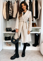 Elegant Coat with Waist Belt and Double Button Placket