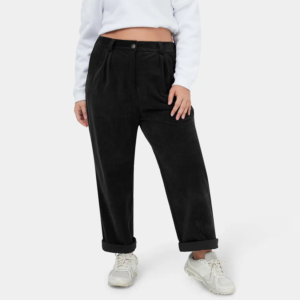 Women's Wide-Leg Corduroy Pants with Pleats