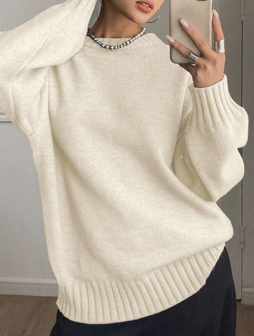 Women's Casual Pullover with Textured Sleeves and Ribbed Hem