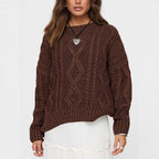 Women's Chunky Knit Sweater with Wave Pattern and Wide Cut