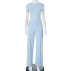 Women's Casual Lounge Set with Crop Top and Wide-Leg Pants