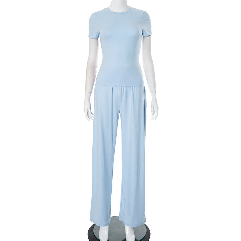Women's Casual Lounge Set with Crop Top and Wide-Leg Pants