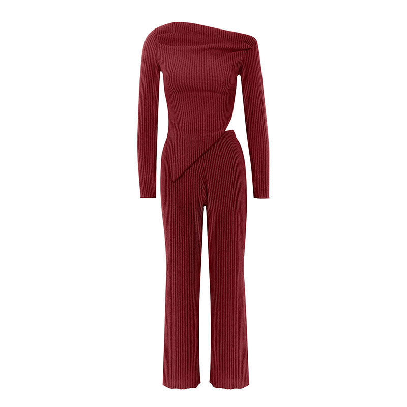 Long Sleeve Asymmetric Neckline Jumpsuit