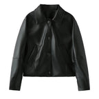 Women's Elegant Faux Leather Jacket with Modern Silhouette and Practical Pockets