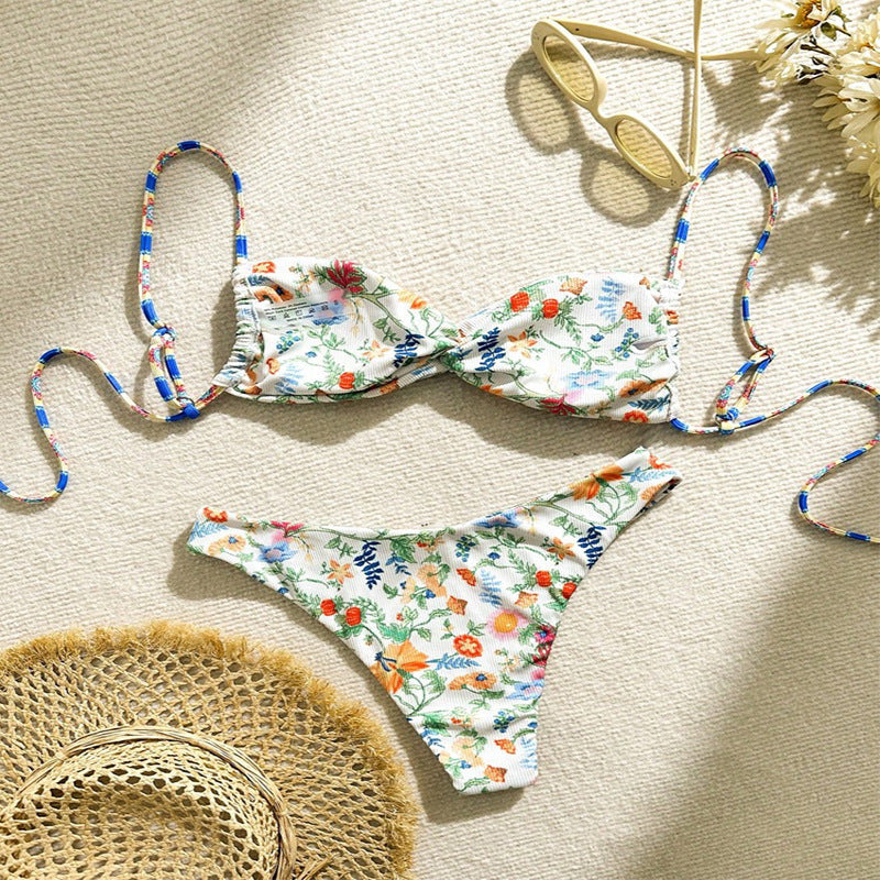 Women's Bandeau Bikini with Elegant Floral Design
